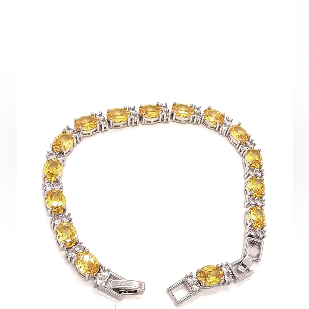 925 Sterling Silver Citrine Yellow Tennis Bracelet - Picture 5 of 9